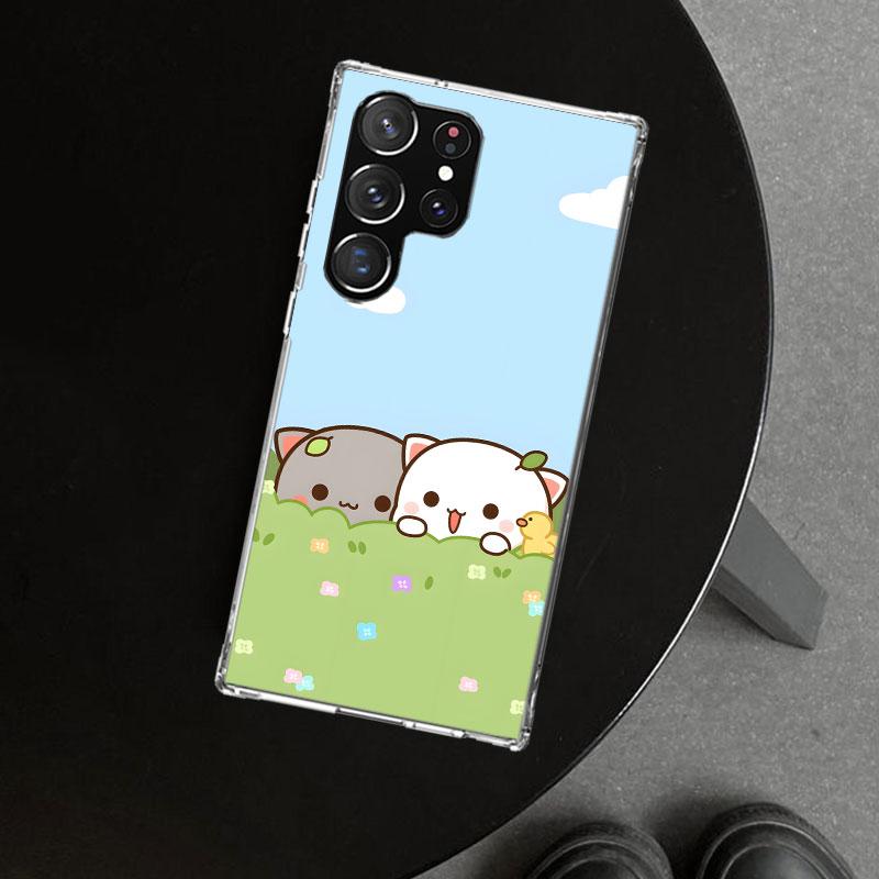 Милый чехол-накладка с персиком и котиком Гома для Samsung Galaxy S26 S25 Edge S24 S23 Ultra S22 Plus S21 FE S20 + Художественный Индивидуальный Fundas G