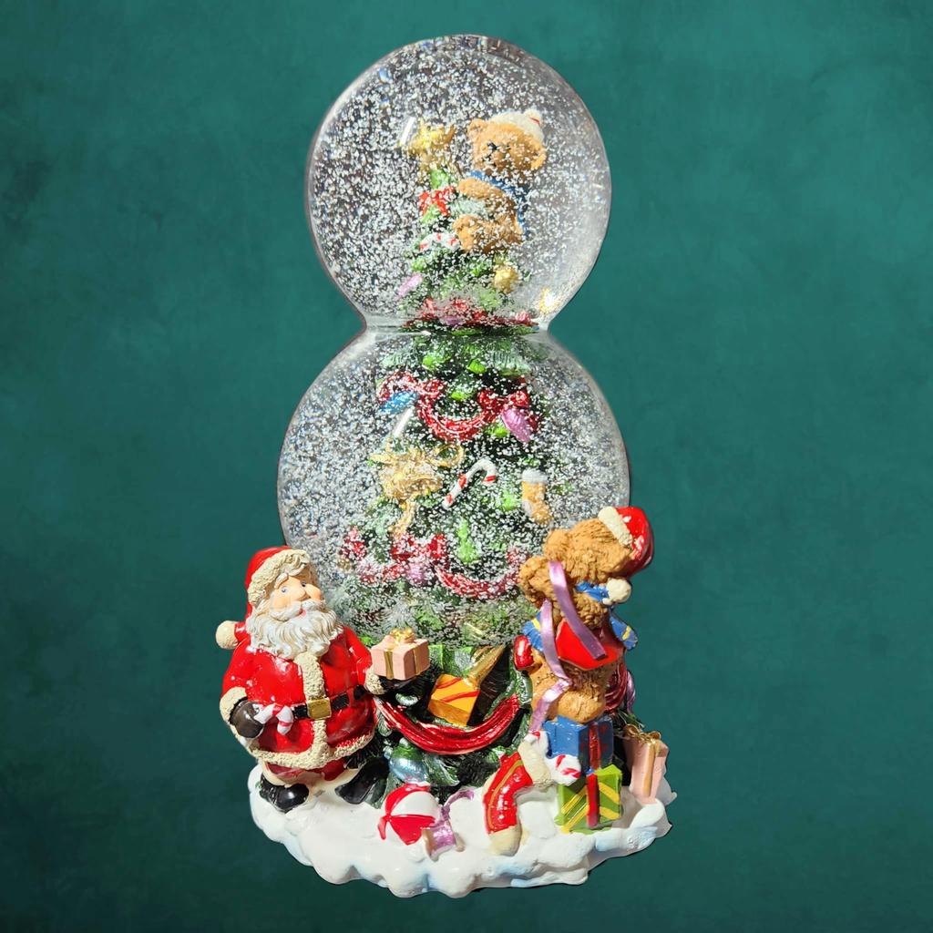Minamiboeki Christmas Tree Snow Globe with Music Box 21x12x12cm Glass Teddy Bear Santa Claus