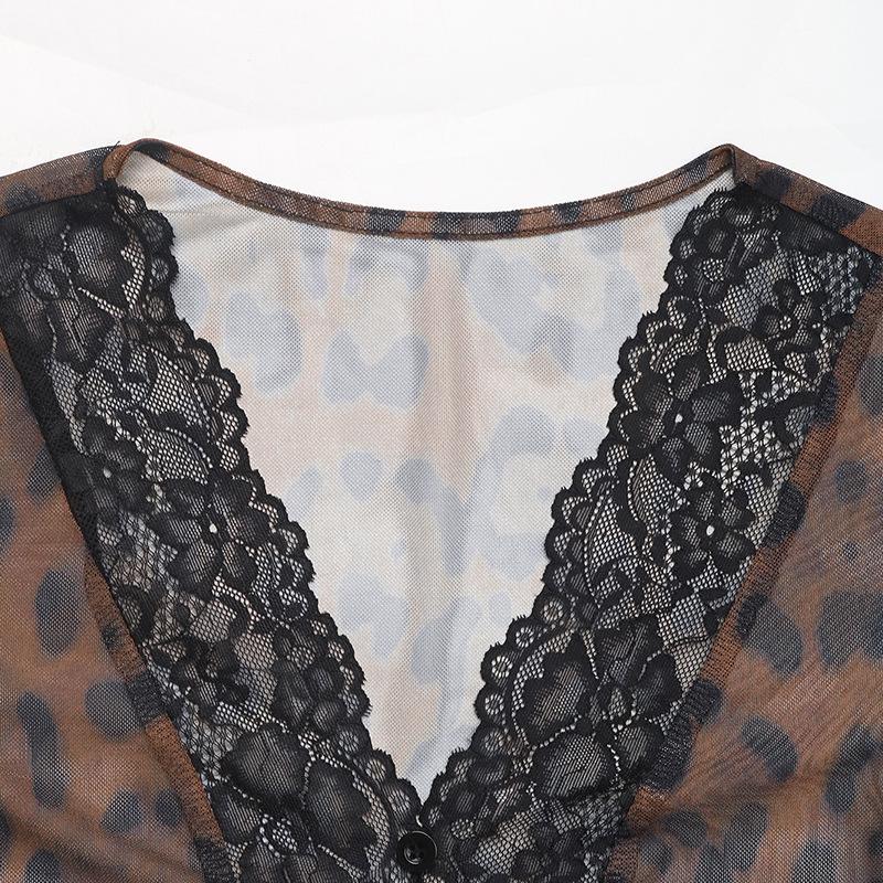 Женские сексуальные боди с V-образным вырезом, модные повседневные боди с длинным рукавом и леопардовым принтом