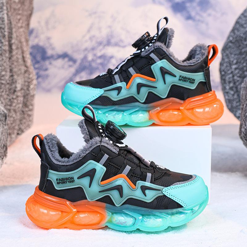 Детская большая хлопковая спортивная обувь зима новая обувь из хлопка с бархатной подкладкой для мальчиков холодная и теплая кожаная повседневная обувь