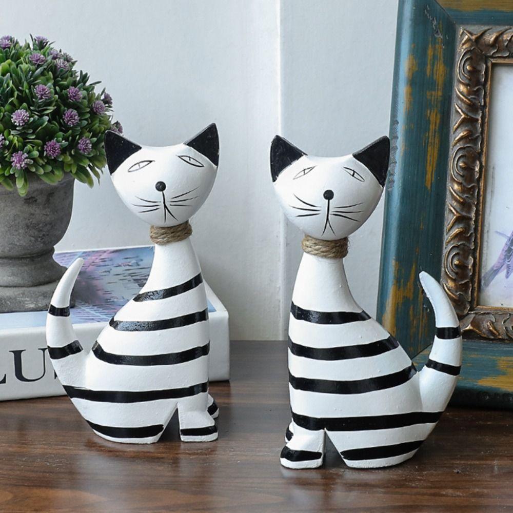 2pcs Modern Animal Sculpture Minimalist Miniatures Figurine Desktop Ornament Cat Statue TV Cabinet