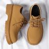 Туфли дерби мужские весенние низкие ботинки большого желтого цвета с круглым носком, обувь с большой головой, черные рабочие ботинки на платформе, повседневная кожаная обувь