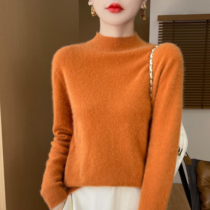Seamless One-line Ready-to-wear Wool Sweater Half Turtleneck Knitted Bottoming Fashion Versatile Warm Sweater Autumn and Winter New Style