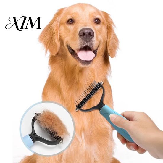 Dog Grooming Supplies Double-Sided Pet Detangling Rake, Undercoat Rake with Rounded Blades, Non Slip Comb Shedding Brush for Long Hair Dogs, Cats Dogs