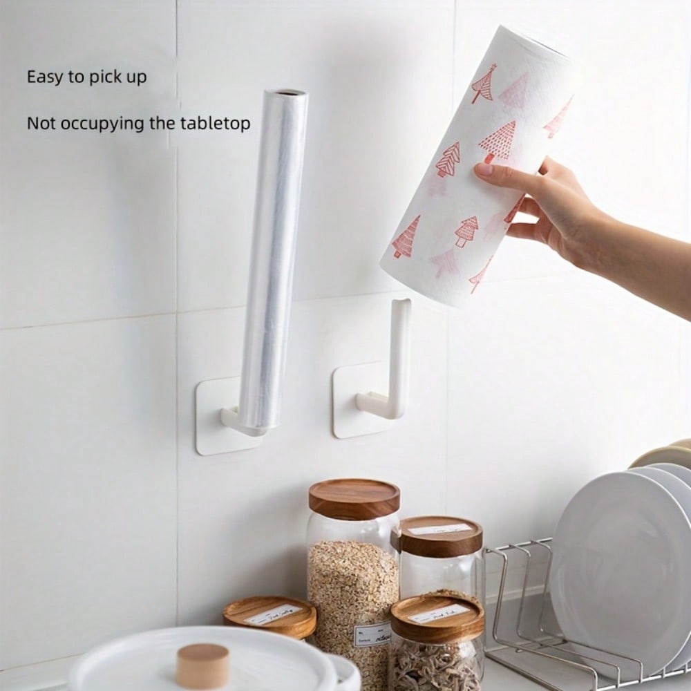 Home Multifunctional Hook Kitchen Pot Lid Cup Paper Towel Roll Hanging Rack Wall Free Punch L-Shaped Large Storage Hook