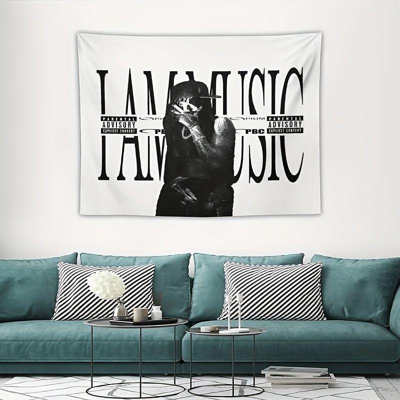 Vintage I AM MUSIC Black White Rap Portrait Retro Tapestry, Urban Wall Hanging for Bedroom Living Room Dorm