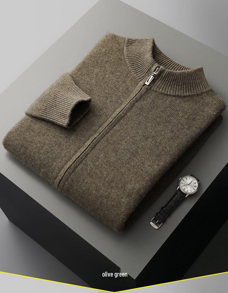 Men's Versatile Stand-Up Collar Cashmere Wool Cardigan - Long-Sleeve, Thickened Knitted Coat for Autumn and Winter