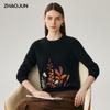 Zhaojun Women's 2025 Autumn/Winter 100% Cashmere Embroidered Round Neck Sweater