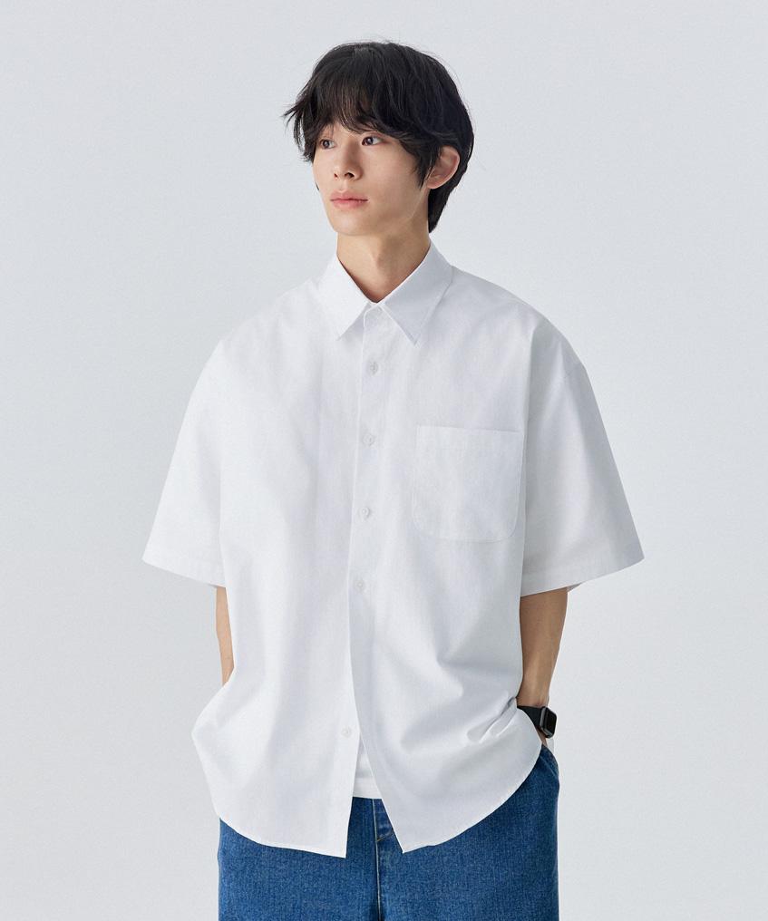 STENDS [M~4XL] Рубашка с коротким рукавом из хлопка Flow_Белая