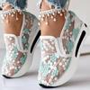 New Women's Sneakers Floral Embroidery Mesh Sneakers for Women Slip On Casual Comfy Heeled Shoes Woman