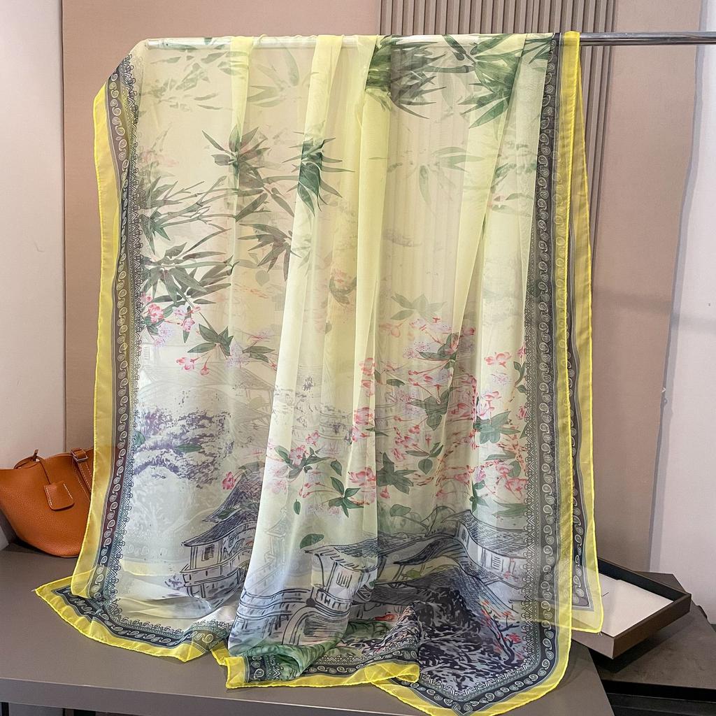 180*135cm Summer Chiffon Silk Scarf Women Outdoor Sunscreen Shawl Soft Bandanna Fashion Luxury Brand Shawl Head Long Hijab Wrap