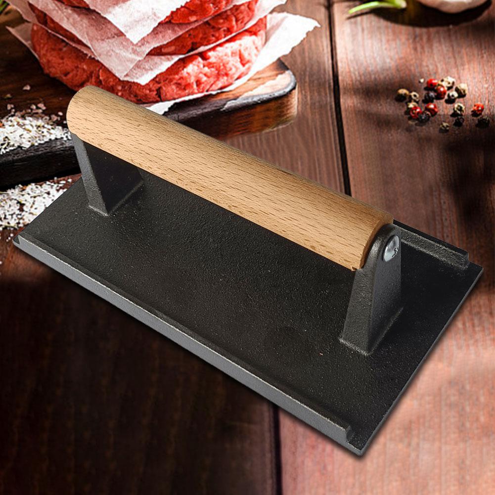 Чугунный Смэшер для бургеров Многофункциональный Прямоугольный Пресс для гамбургеров Эргономичный Утолщенный для барбекю, стейков, сэндвичей, мяса