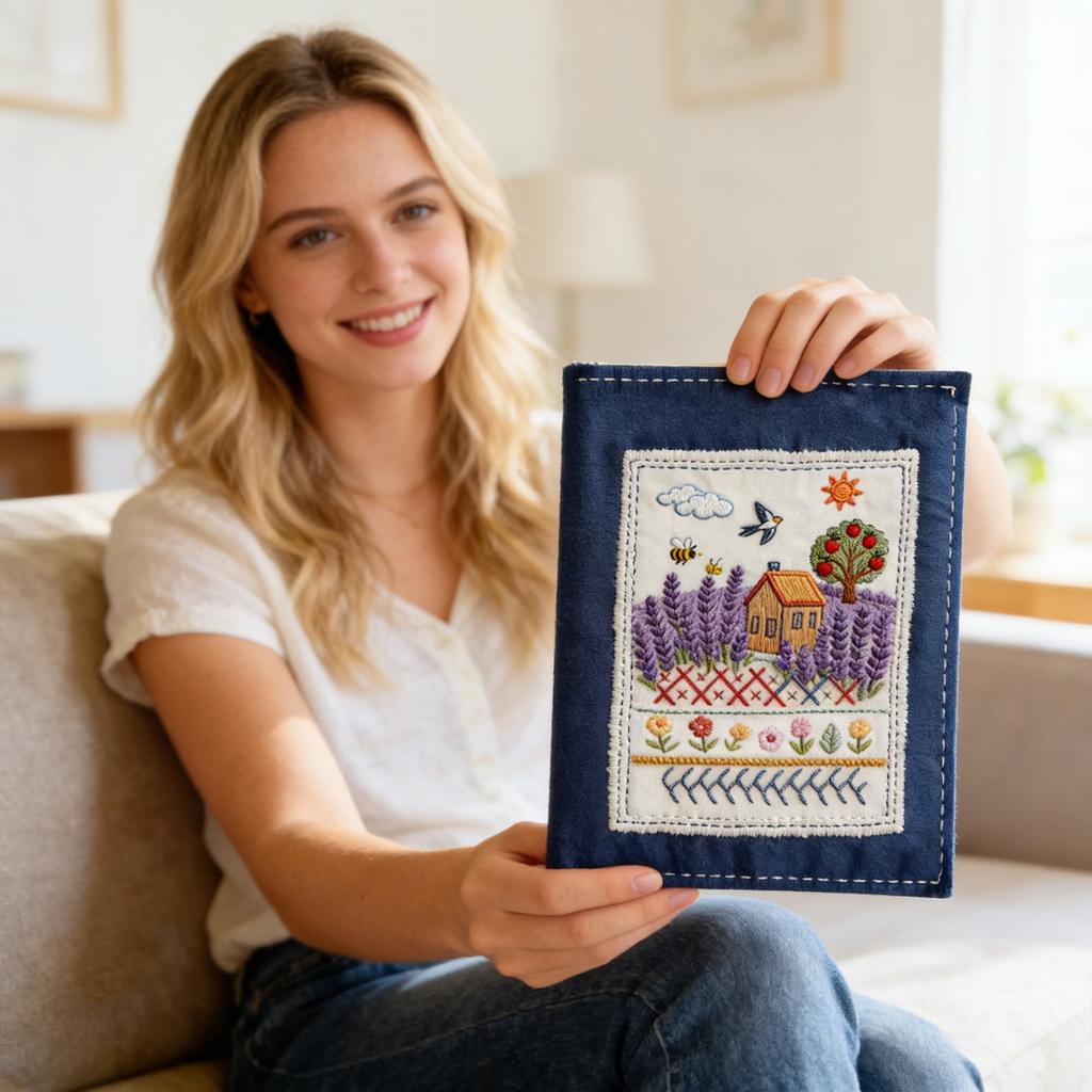 Набор для вышивания для начинающих, Универсальная книга для изучения и практики ручной вышивки со страницами из ткани, Более 100 узоров, Пяльцы, Нитки и Инструменты