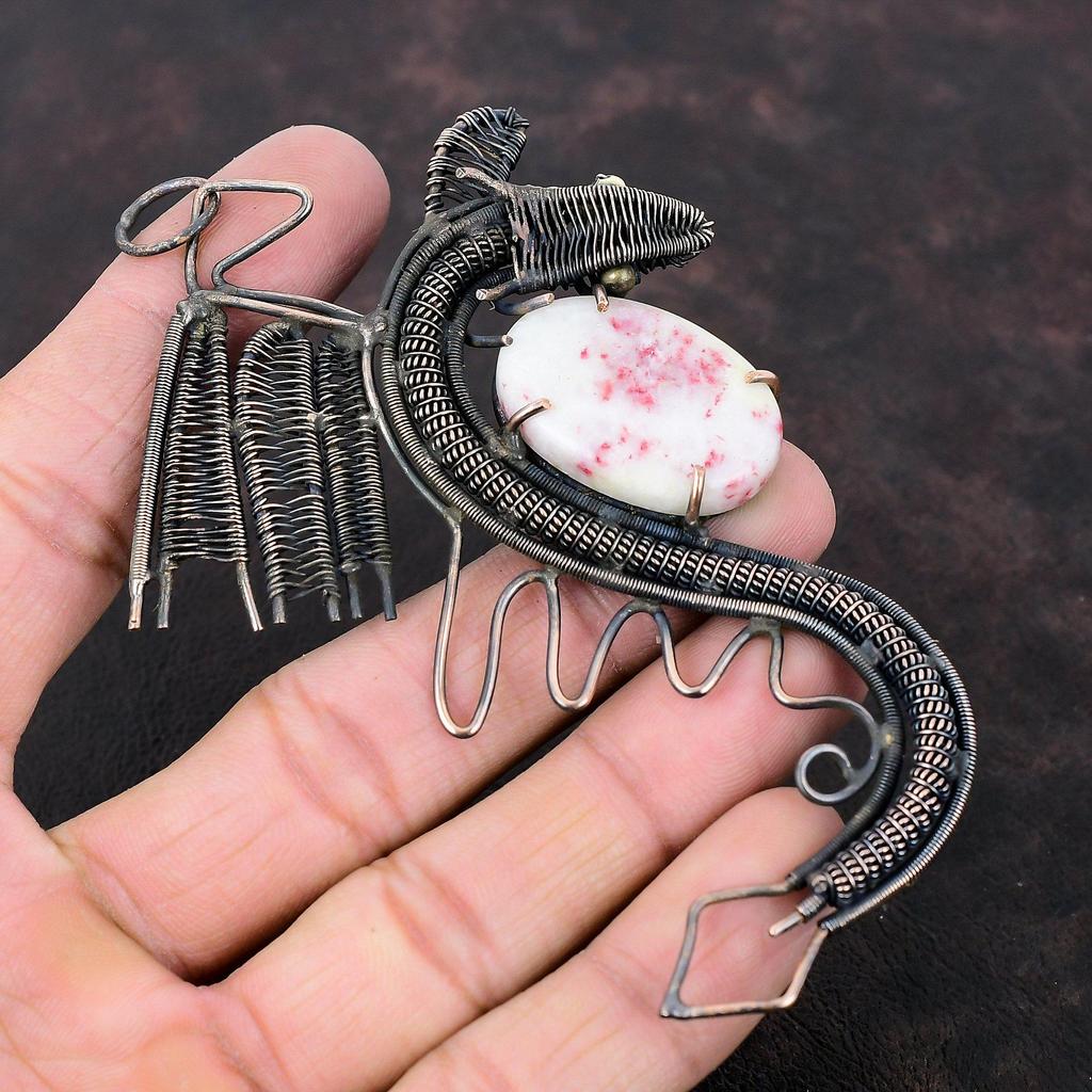Cinnabarite Pendant Copper Wire Wrapped Gemstone Jewelry Handmade Pendant Dragon Pendant Cinnabarite Jewelry Copper Wire Wrap Pendant Wedding Gift