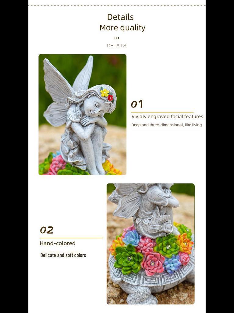 Статуя ангела-черепахи на солнечной батарее, садовая фея, декоративный орнамент из смолы