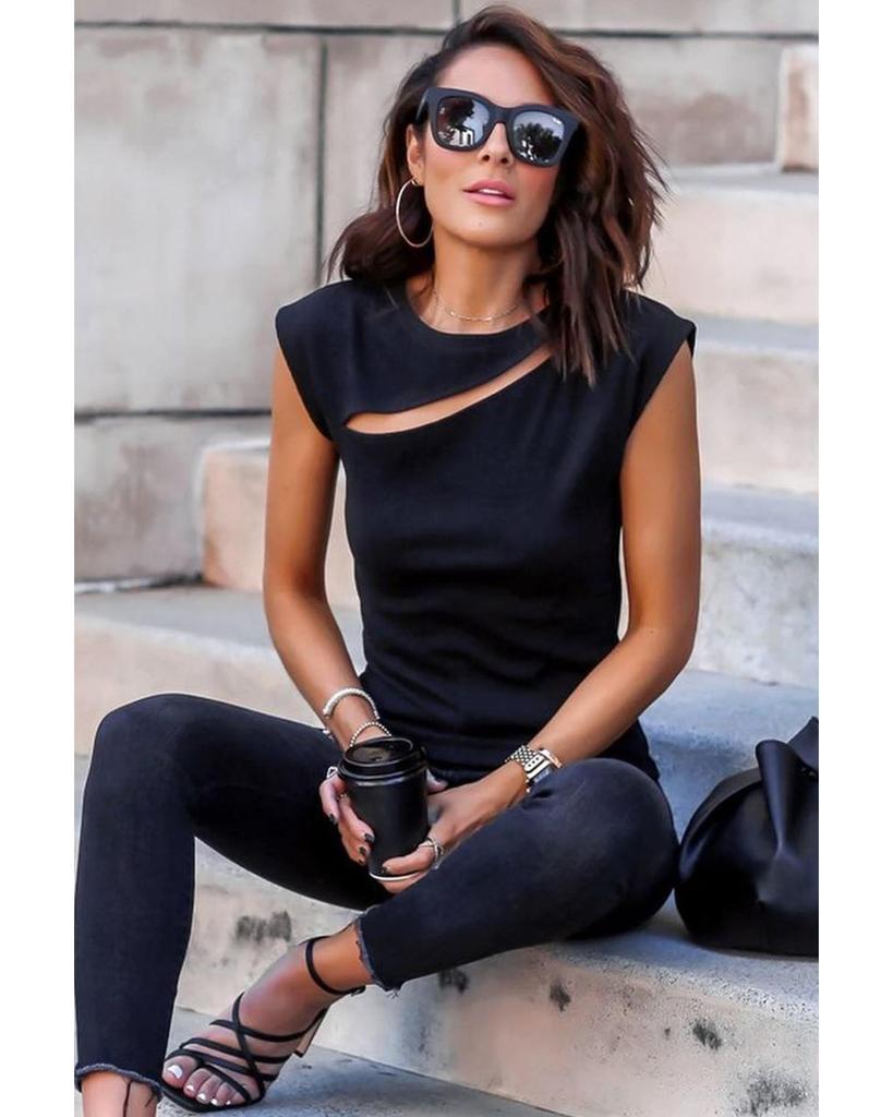 Azura Exchange Футболка с вырезом на косой кромке и рукавами-крылышками