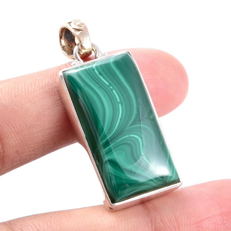 Подвеска из натурального малахита из стерлингового серебра 925 пробы в двух тонах 1,5'' z5S34