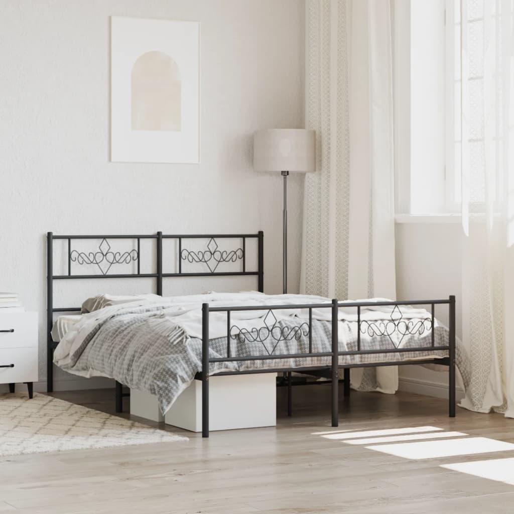Metal Bed Frame without Mattress with Footboard Black 160 x 200 cm