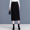 Осень Зима Новая Юбка Женская А-силуэта Миди-длины Шерстяная Юбка с Разрезом Высококлассная Прямая Юбка