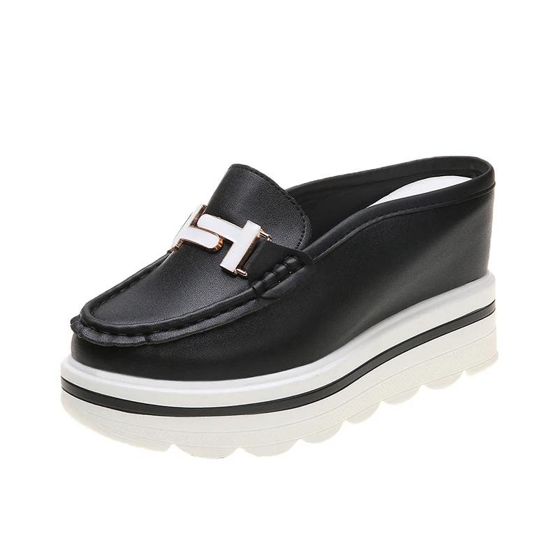 Белые туфли женские полуподдерживающие без каблука ленивые повседневные сандалии с закрытым носком сверхвысокий каблук скошенный каблук толстая подошва увеличение высоты...