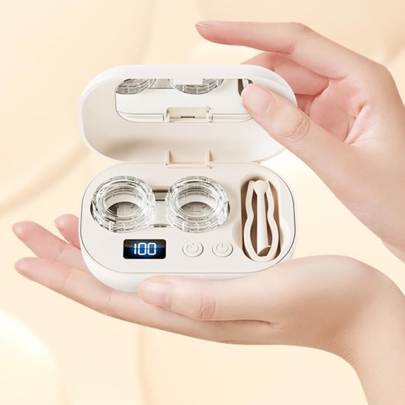Портативная USB-заряжаемая коробка для очистки контактных линз, которая эффективно удаляет отложения без трения руками