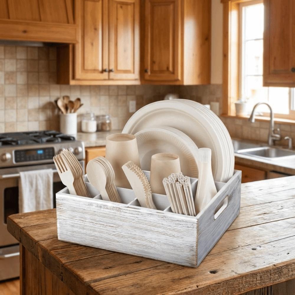 Large Capacity Kitchen Utensil Storage Box 6 Compartments Cutlery Storage Stand Living Room