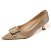 Soft Cowhide with Skirt High Heels Women's Spring and Autumn New Temperament Pointed Square Buckle Leather Single Shoes