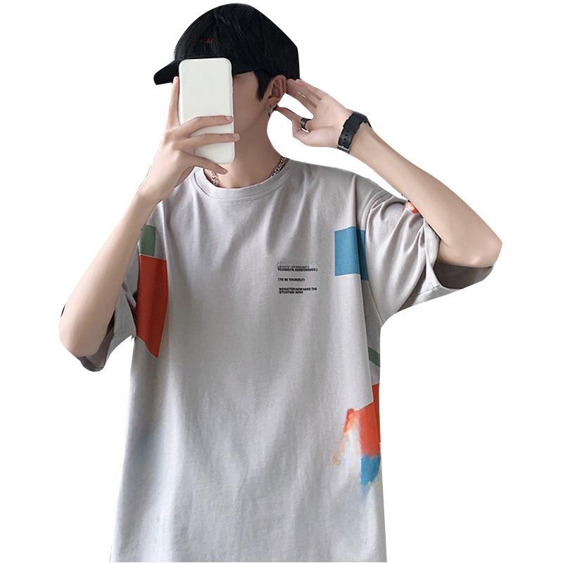 Мужская свободная футболка с короткими рукавами и принтом Harajuku в гонконгском стиле – модная, универсальная повседневная одежда