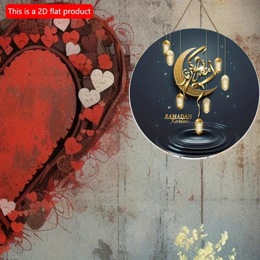 2D Flat 20*20 см 1 шт Рамадан Карим Золотая луна и фонари Узоры Синий Великолепный Круглый Декор для домашней вечеринки, ретро-стиль Празднование Рамадана Ислам Мусульманин