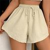 Летние женские шорты на шнурке с высокой эластичной резинкой на талии, свободные неровные подолы, большие размеры, с карманами, чистый цвет, тонкие повседневные спортивные домашние шорты, короткие брюки