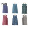 Women's Loose Tank Nightgown Casual Chemise Pleated Sleeveless Sleep Dress Summer Crewneck Printed Homewear