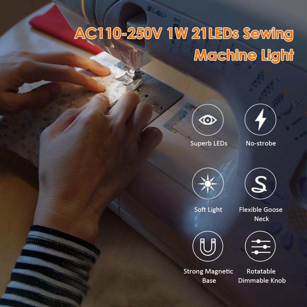 AC110-250V 1W 21LEDs Лампа для швейной машины Поворотная ручка с регулируемой яркостью и фиксированной яркостью