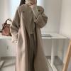 Элегантное шерстяное пальто женское осенне-зимнее средней длины с регулируемой талией, толстое, повседневное, с длинными рукавами, модные шерстяные пальто