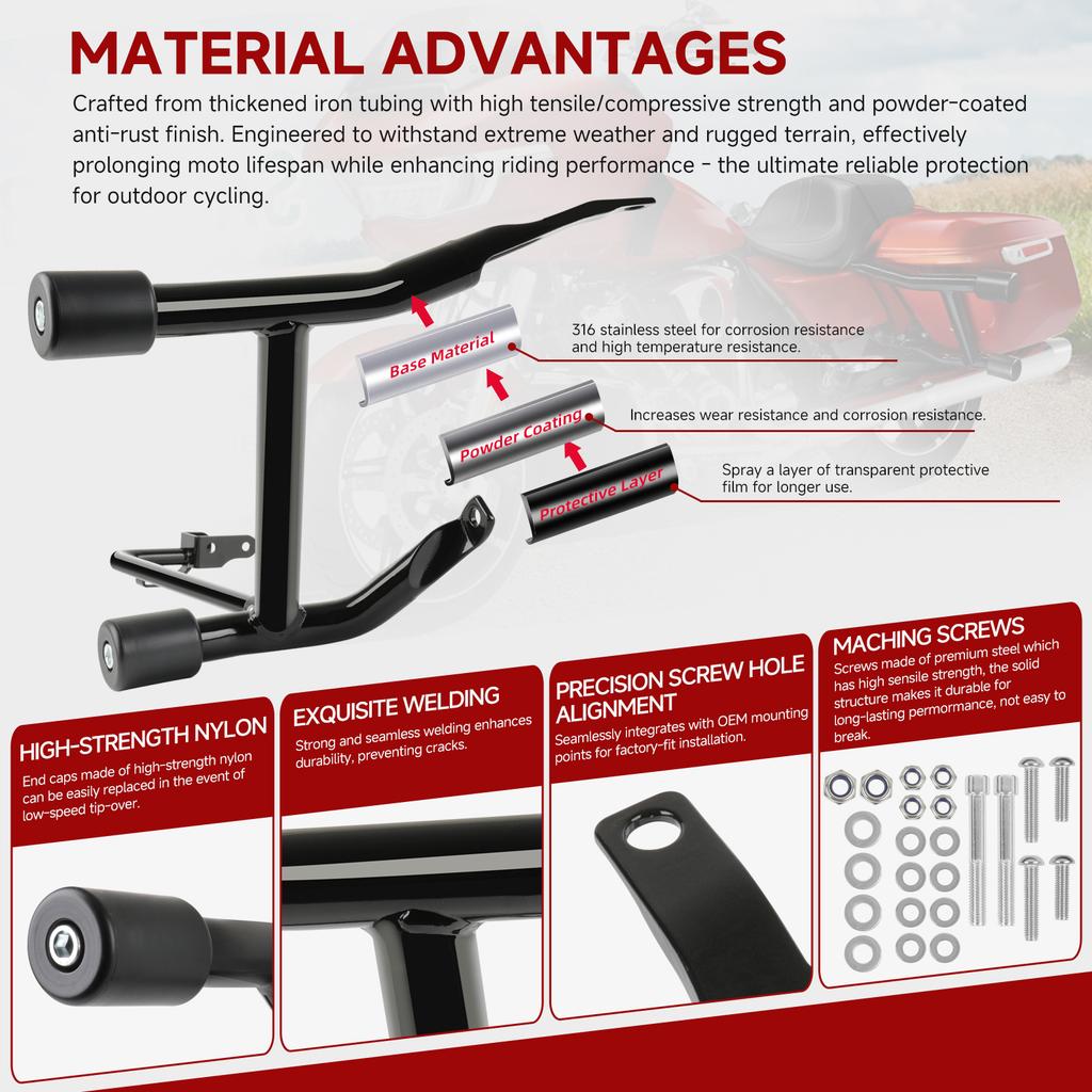 Motorcycle Hnadlebar Rear Performance Bagger Saddlebag Guard Crash Bar for Harley Street Road Glide Touring 14-24