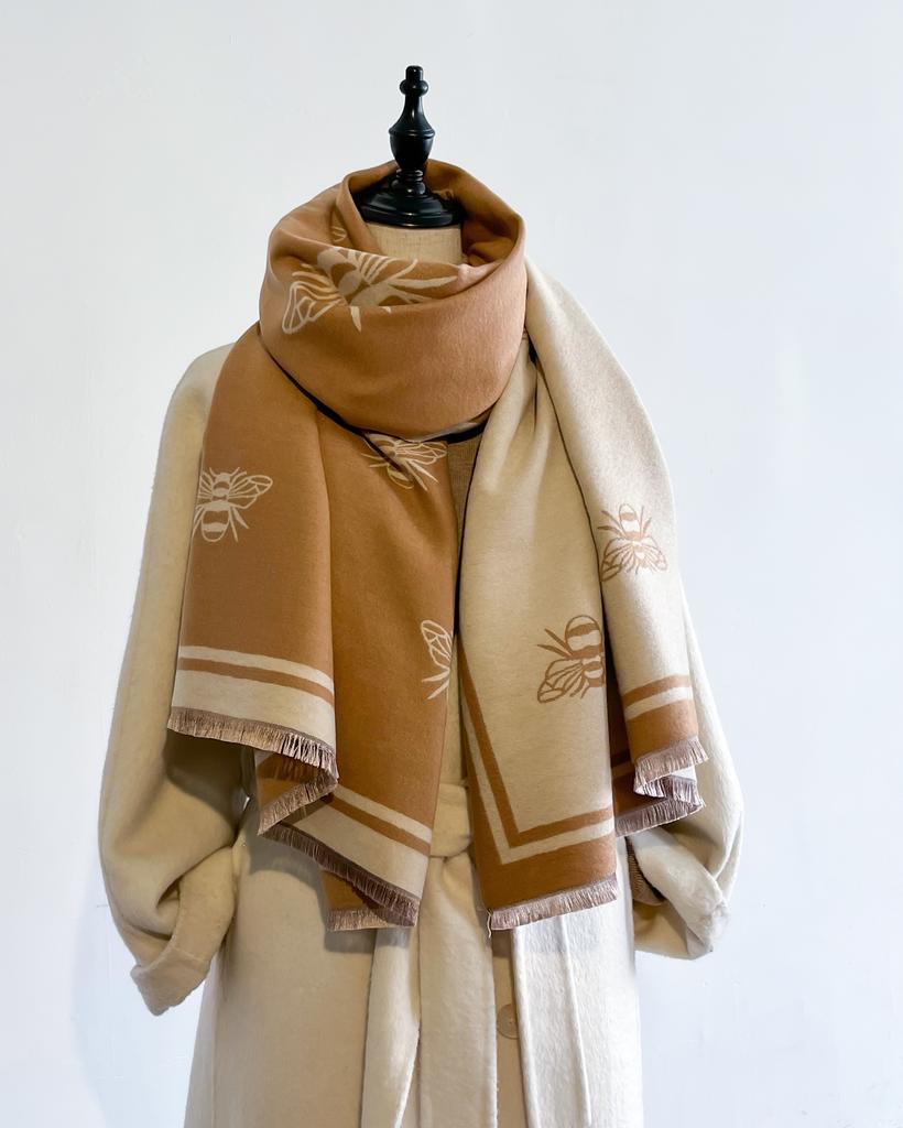 Мода Жаккардовые женские шарфы из пашмины с бахромой Зимние теплые бренды Дизайнерские кашемировые шарфы с пчелами Одеяло Мягкие шали