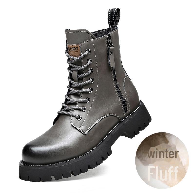 Мужские осенне-зимние желтые ботинки из натуральной кожи с толстой подошвой, боковой молнией и круглым носком — удобные, средней высоты, в стиле Martin.