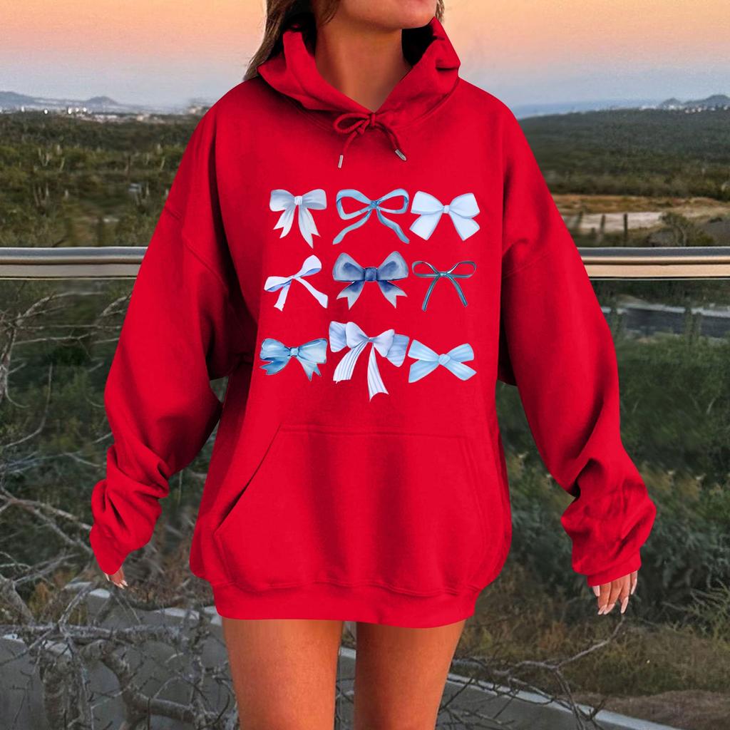 Женская весенняя флисовая толстовка с капюшоном и принтом в виде банта, с длинными рукавами