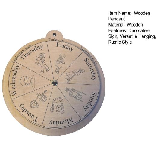 Days of The Week Pendant Wooden Wheel of The Week Wall Decoration Rustic Yesterday Today Tomorrow Hanging Decor for Home Office
