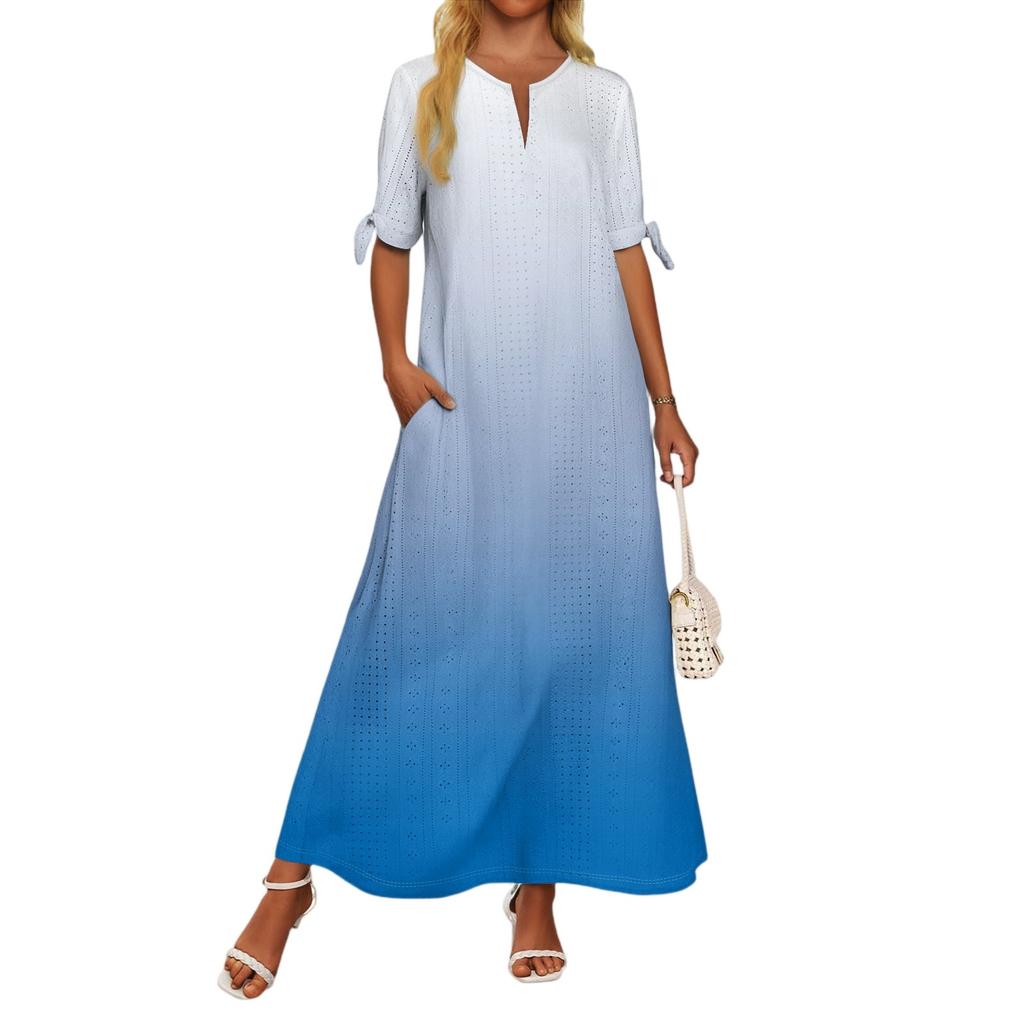 Женское повседневное модное темпераментное элегантное платье макси с принтом градиентного цвета на талии