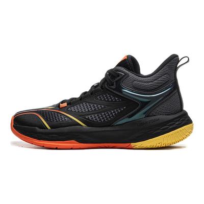 Li Ning Детские удобные баскетбольные кроссовки с круглым носком, нескользящие, износостойкие, с амортизацией, средней высоты, для детей, черно-серые YKBU088-3