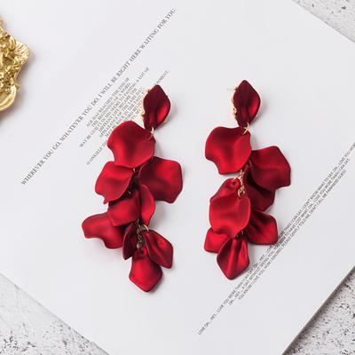 Винтажные женские полимерные лепестки розы, длинные висячие серьги-гвоздики для ушей, ювелирный подарок