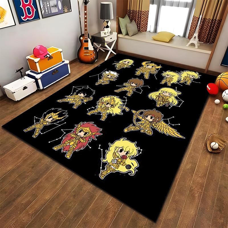 Cartoon Warrior Character Carpet with Black Background Decor Rug Suitable for use as an anti-slip for living room bedroom sofas