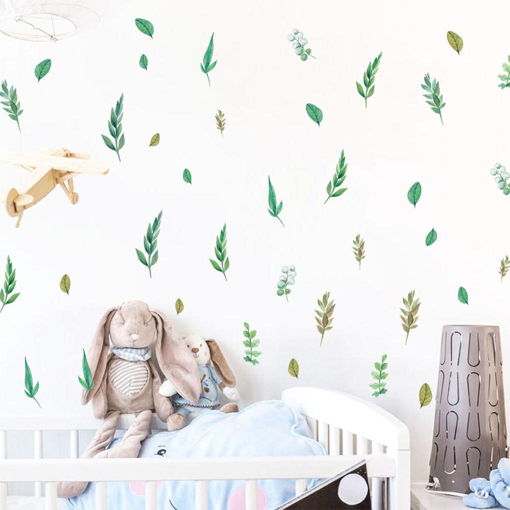 4 шт. зеленые листья виниловые наклейки на стену обои растения акварель самоклеящиеся наклейки гостиная фон детская комната