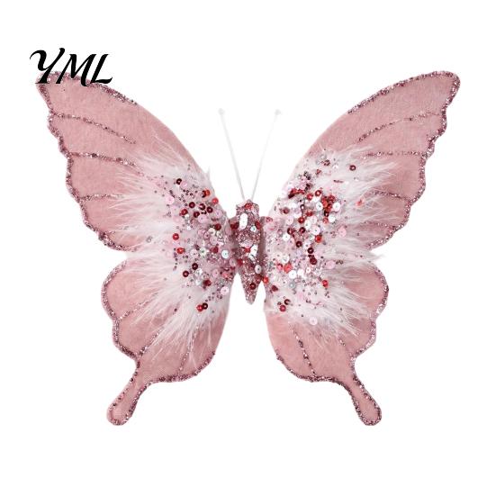 Decorative Butterflies for Christmas Trees Velvet Butterfly Ornaments, Artificial Glitter Sequins Xmas Tree Ornaments Decoration Holiday New
