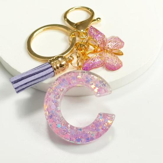 Purple Series Keychain Pendant Sequins Star Initial Letter Key Chain