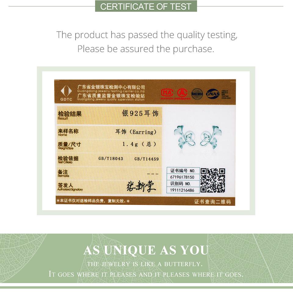 Женские серьги-гвоздики BAMOER из настоящего стерлингового серебра 925 пробы с листьями гинкго, маленькие свадебные серьги