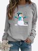 Женская осенне-зимняя повседневная модная однотонная футболка с круглым вырезом и длинными рукавами, с принтом снеговика, свободная блузка, топы