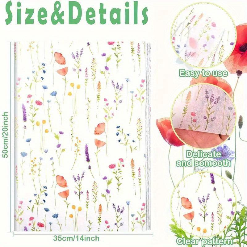 10 Sheets Floral Lavender Wrapping Tissue Paper, Art Craft Paper for Gift Wrapping, Bouquet Packing, DIY Projects, Party and Wedding Decoration