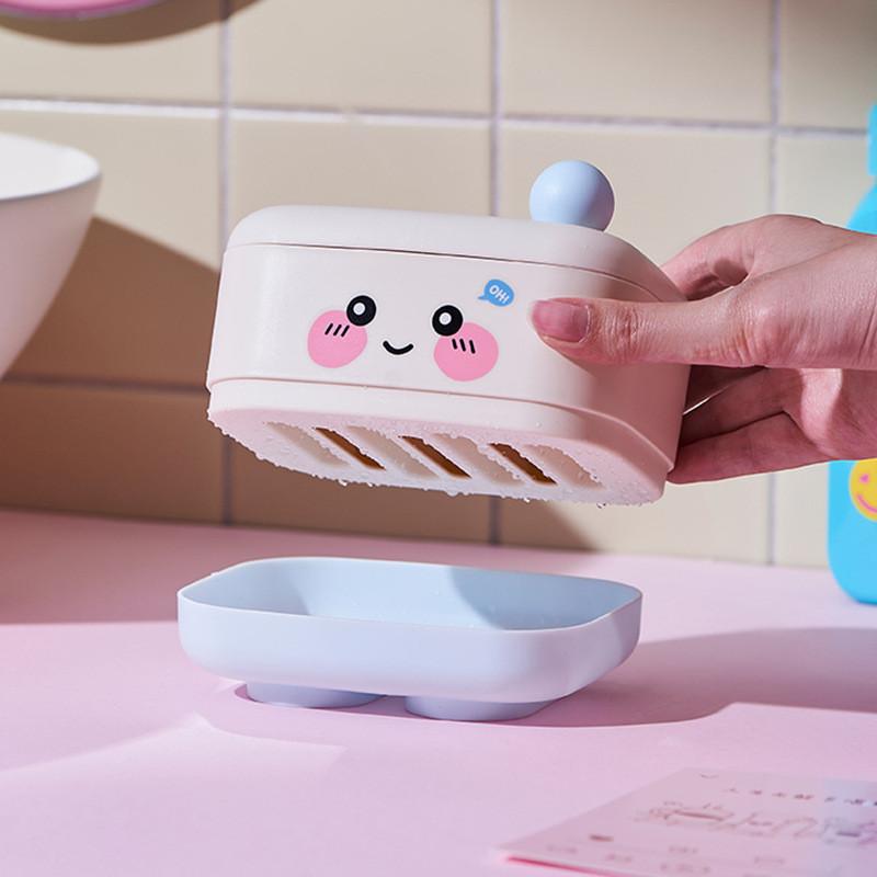 Cute Plastic Soap Container With Cover And Water Draining Features For Daily Use