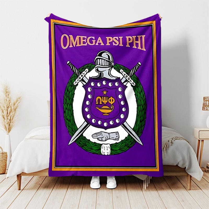 1pc Blanket Omega Psi Phi logo Print Design, Lightweight Blanket for Sofa, Bed- Soft &Warm, Gift for All Seasons like Christmas, Halloween